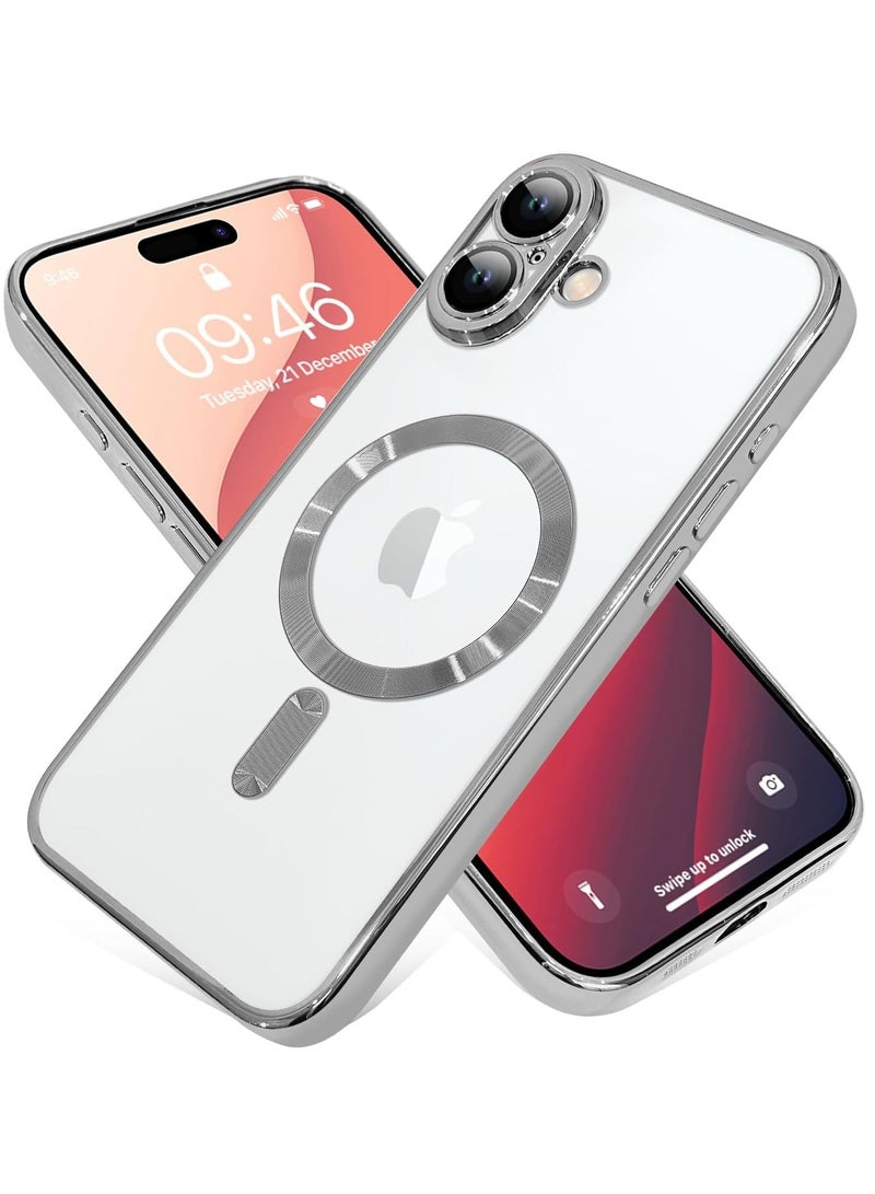 JAJEEK "iPhone 16 Plus Magnetic Case with Built-in Camera Lens Protector – MagSafe Compatible, Soft TPU Shockproof Slim Clear Cover for Men & Women (Silver)" - Image 3