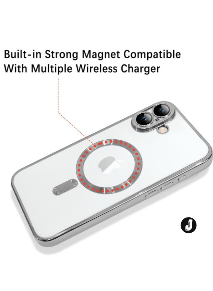 JAJEEK "iPhone 16 Plus Magnetic Case with Built-in Camera Lens Protector – MagSafe Compatible, Soft TPU Shockproof Slim Clear Cover for Men & Women (Silver)" - Image 1