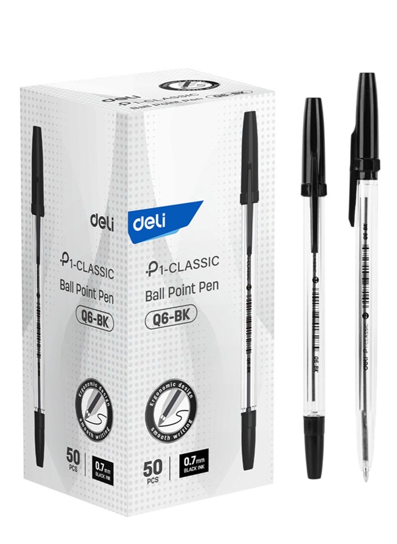 Deli 50-Piece Q6 Ballpoint Pen Set 0.7mm Tip Black Ink  - Image 2