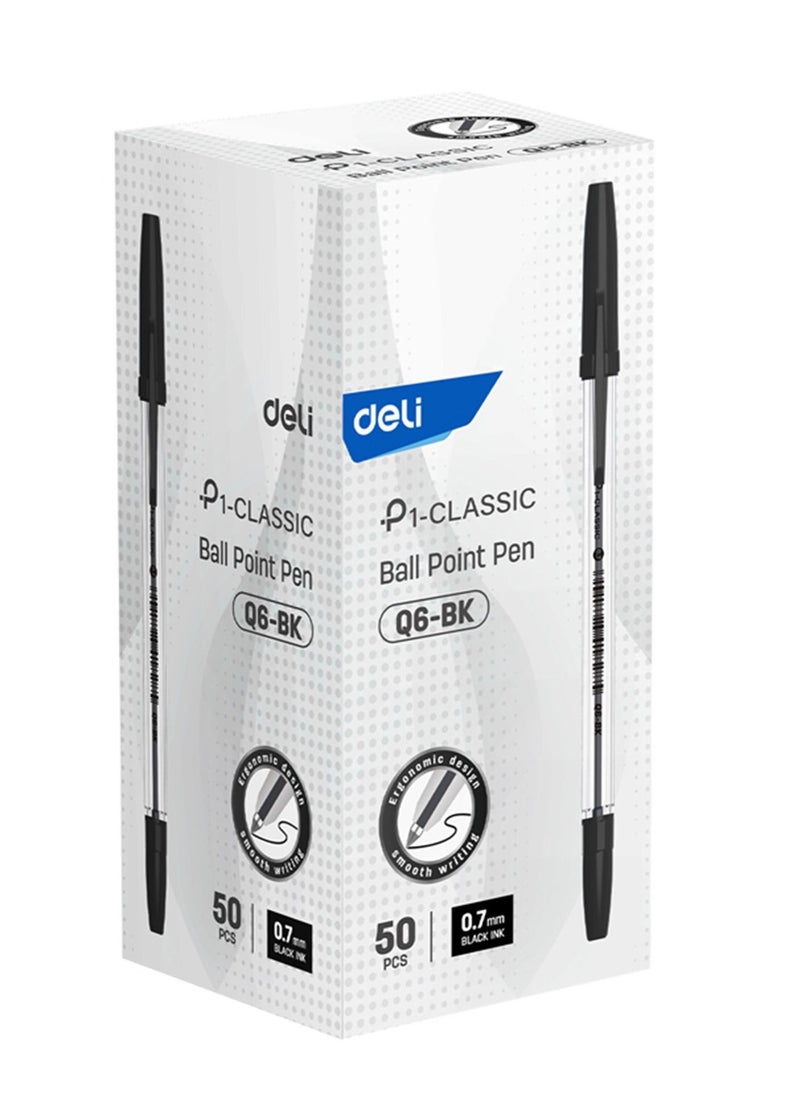 Deli 50-Piece Q6 Ballpoint Pen Set 0.7mm Tip Black Ink  - Image 1