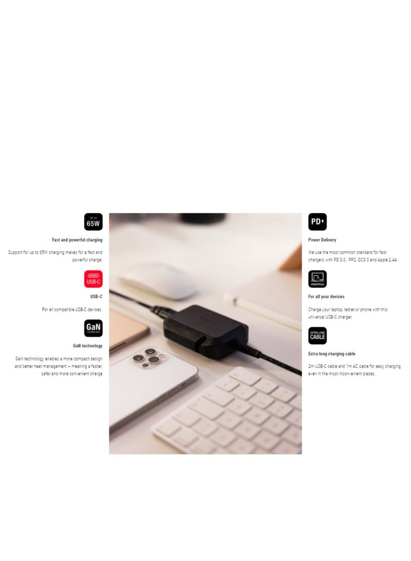 UNISYNK USB-C Laptop Charger 65W Black - Fast Charge, Universal Compatibility, Reinforced Cable, Cable Management "extra durability Wrap cables. - Image 3