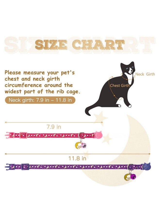 KOOLTAIL Cat Collar Breakaway With Bells  6 Pack Glow In The Dark  Stars & Moon Charm Pendent Pet Reflective Collars Ideal For Kitten Cats Puppy - Image 2