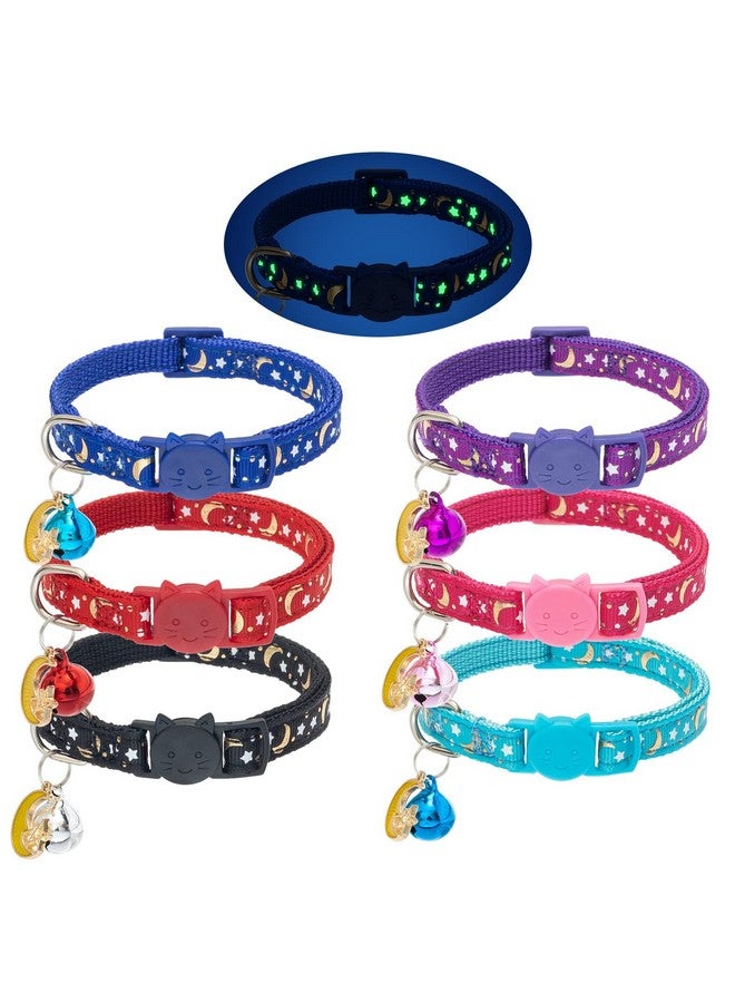 KOOLTAIL Cat Collar Breakaway With Bells  6 Pack Glow In The Dark  Stars & Moon Charm Pendent Pet Reflective Collars Ideal For Kitten Cats Puppy - Image 1