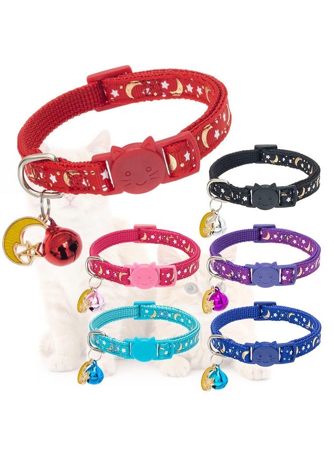 KOOLTAIL Cat Collar Breakaway With Bells  6 Pack Glow In The Dark  Stars & Moon Charm Pendent Pet Reflective Collars Ideal For Kitten Cats Puppy - Image 3