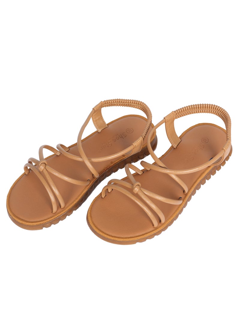 Ladies Flat Sandal Brown with straps Open Toe, Casual, Soft  - Image 1