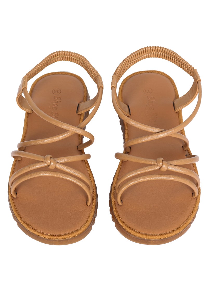 Ladies Flat Sandal Brown with straps Open Toe, Casual, Soft  - Image 2