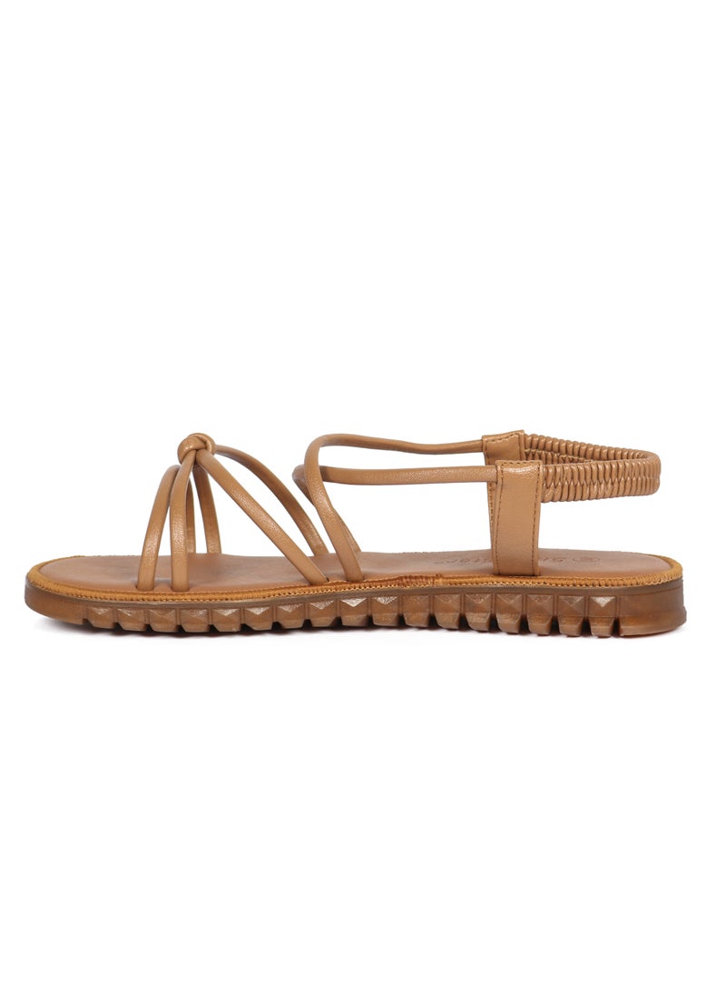 Ladies Flat Sandal Brown with straps Open Toe, Casual, Soft  - Image 3