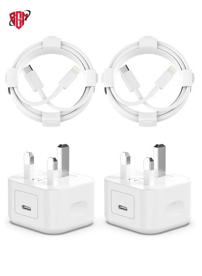 [MFi Certified] 2Pack 20W PD USB C Wall Charger Adapter with iPhone Fast Charger Plug with 2Pack 6FT USB C Lightning Cable Fast Charging Lead for iPhone 14 13 12 11 Max/Pro Mini and More-White