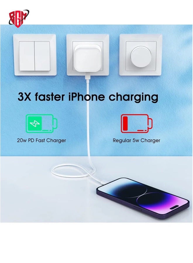[MFi Certified] 2Pack 20W PD USB C Wall Charger Adapter with iPhone Fast Charger Plug with 2Pack 6FT USB C Lightning Cable Fast Charging Lead for iPhone 14 13 12 11 Max/Pro Mini and More-White