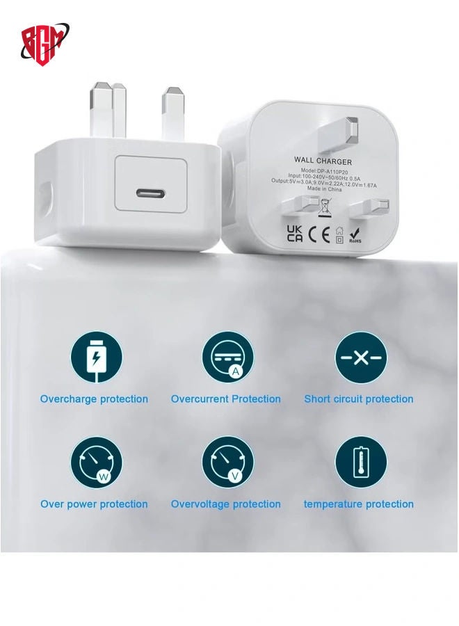 [MFi Certified] 2Pack 20W PD USB C Wall Charger Adapter with iPhone Fast Charger Plug with 2Pack 6FT USB C Lightning Cable Fast Charging Lead for iPhone 14 13 12 11 Max/Pro Mini and More-White