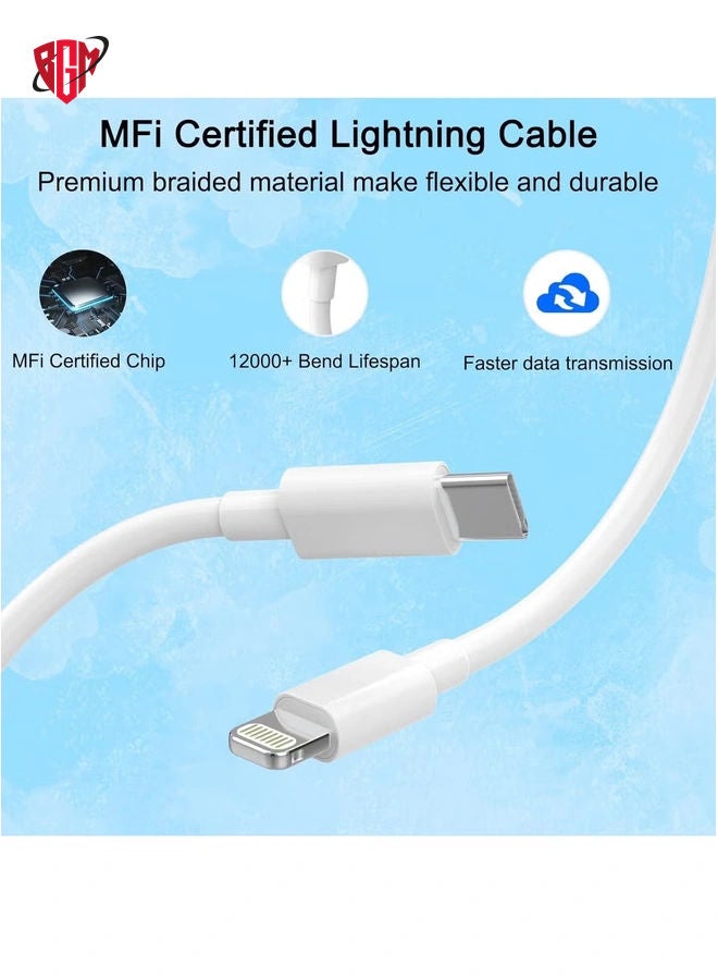 [MFi Certified] 2Pack 20W PD USB C Wall Charger Adapter with iPhone Fast Charger Plug with 2Pack 6FT USB C Lightning Cable Fast Charging Lead for iPhone 14 13 12 11 Max/Pro Mini and More-White