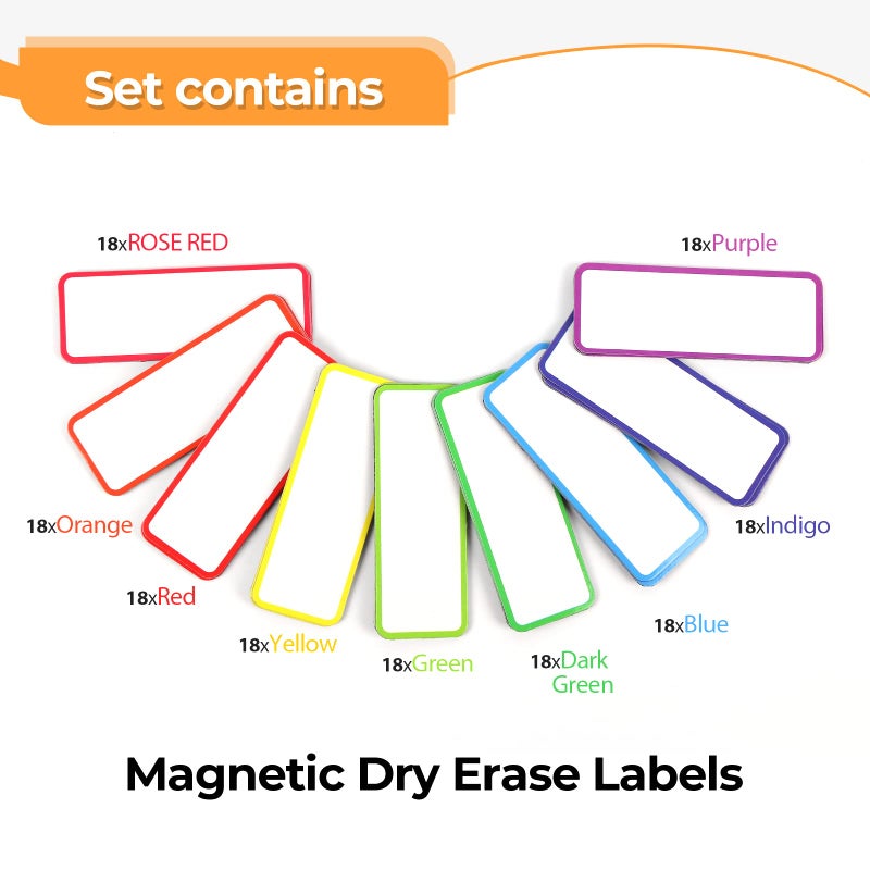 Mositear 54pcs Magnetic Dry Erase Labels Colorful Name Tags Flexible Reusable Magnetic Label Stickers for White Board Refrigerator Locker Size 3.2"x1.2" by Mositear - Image 2