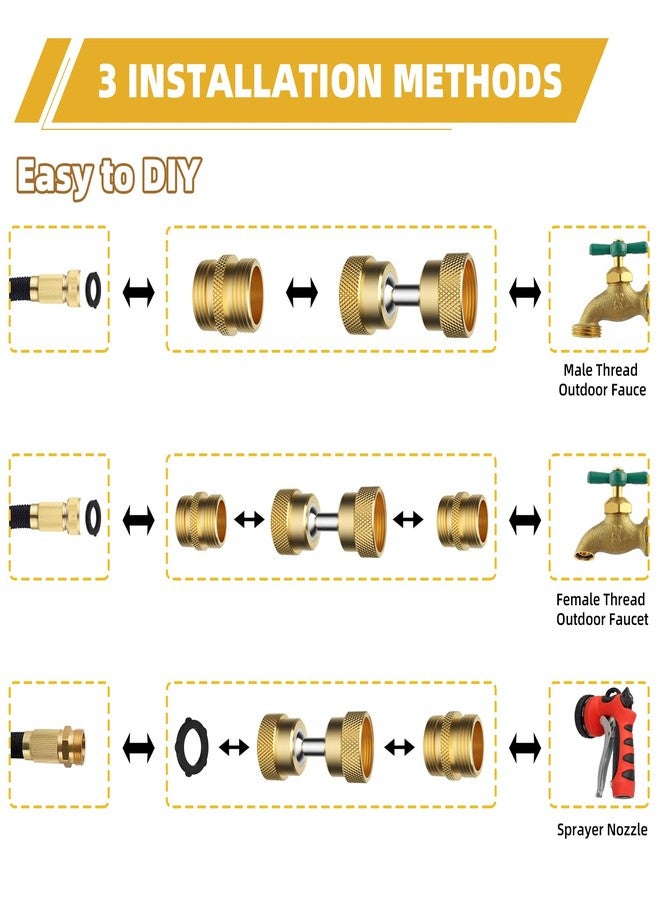 iFealclear Garden Hose Adapter,Swivel Brass Garden Hose Connector with 2 Pieces Male Adapter, Female to Female, 3/4" GHT to GHT Garden Hose to Pipe Fittings with Dual Swivel, 4 Washer Include - Image 5