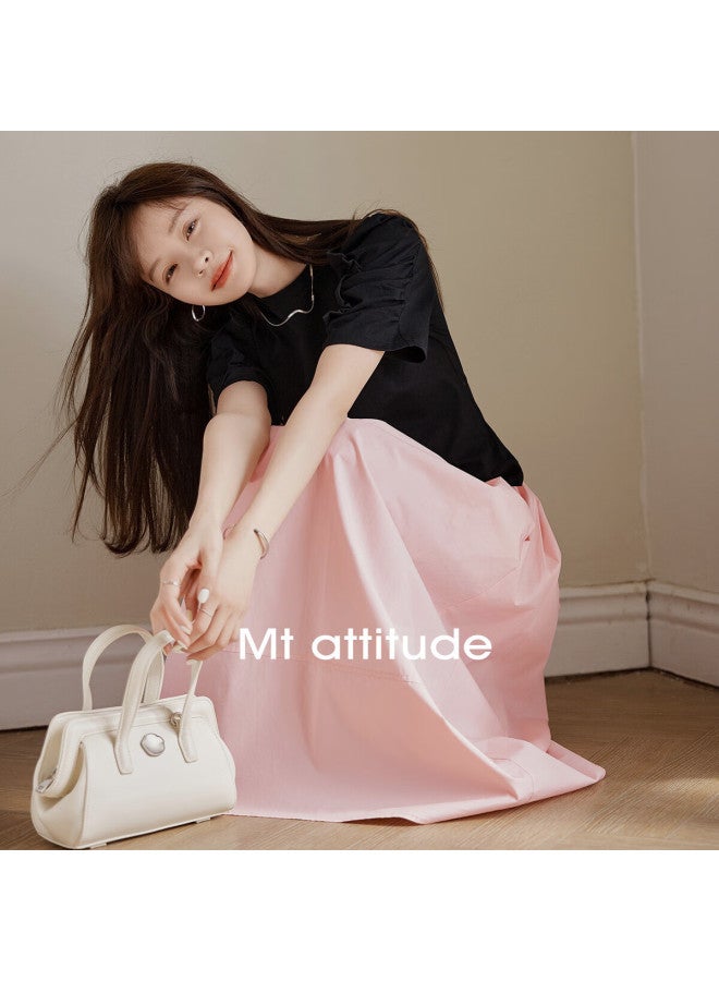 Mt Pink Bubble Summer New Korean Fresh And Simple Age-Reducing All-Match A-Line Skirt - Image 1