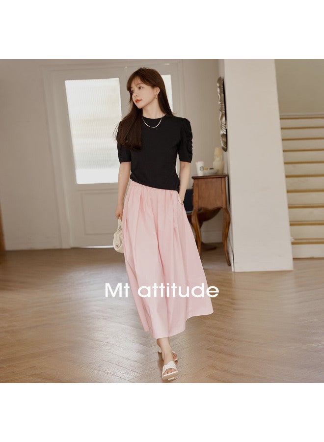 Mt Pink Bubble Summer New Korean Fresh And Simple Age-Reducing All-Match A-Line Skirt - Image 2