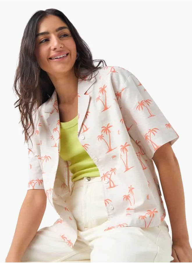Lee Cooper Lee Cooper Relaxed Fit Palm Tree Print Shirt with Camp Collar