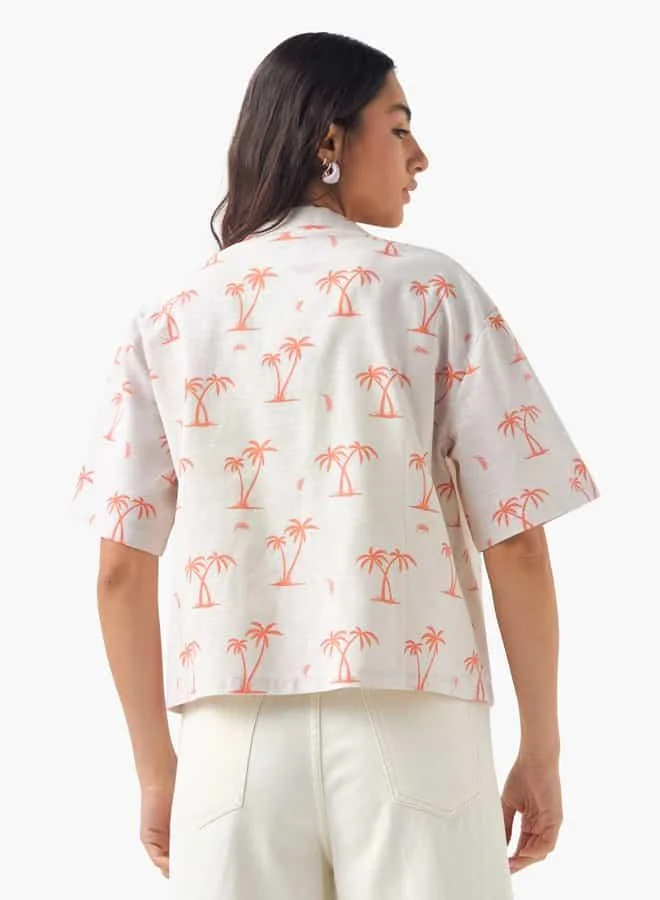 Lee Cooper Lee Cooper Relaxed Fit Palm Tree Print Shirt with Camp Collar
