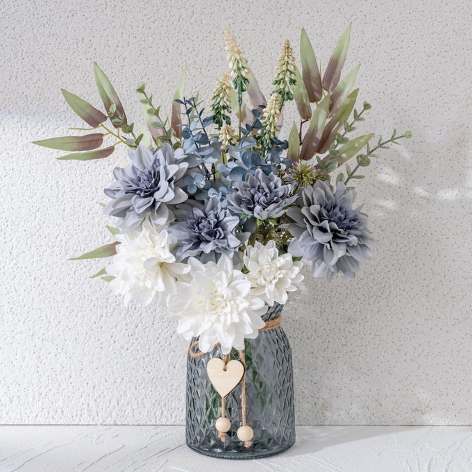 FAKE FLOWERS WITH VASE SILK ROSES ARTIFICIAL FLOWERS IN VASE FAUX FLOWERS ARRANGEMENT SUITABLE FOR HOME KITCHEN LIVING ROOM FALL SPRING DECOR FOR OFFICE CENTERPIECE TABLE DECORATIONS