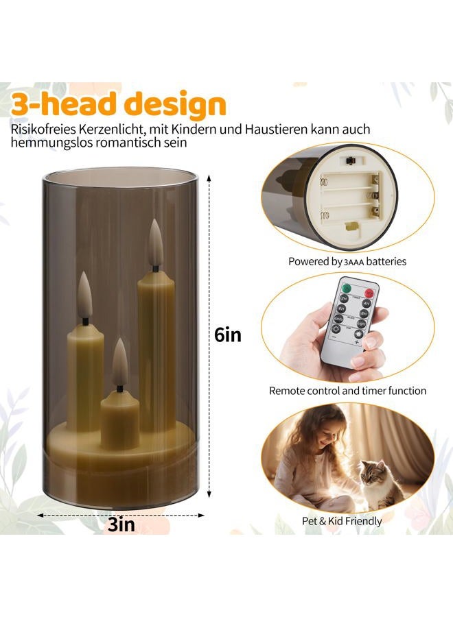 Da by Flameless Candle, Battery-Powered Candle with Remote Control and Timer, LED Three-Wick Pillar Candle, Romantic Wedding, Perfect Home Décor, 2 Pack (Grey) - Image 2
