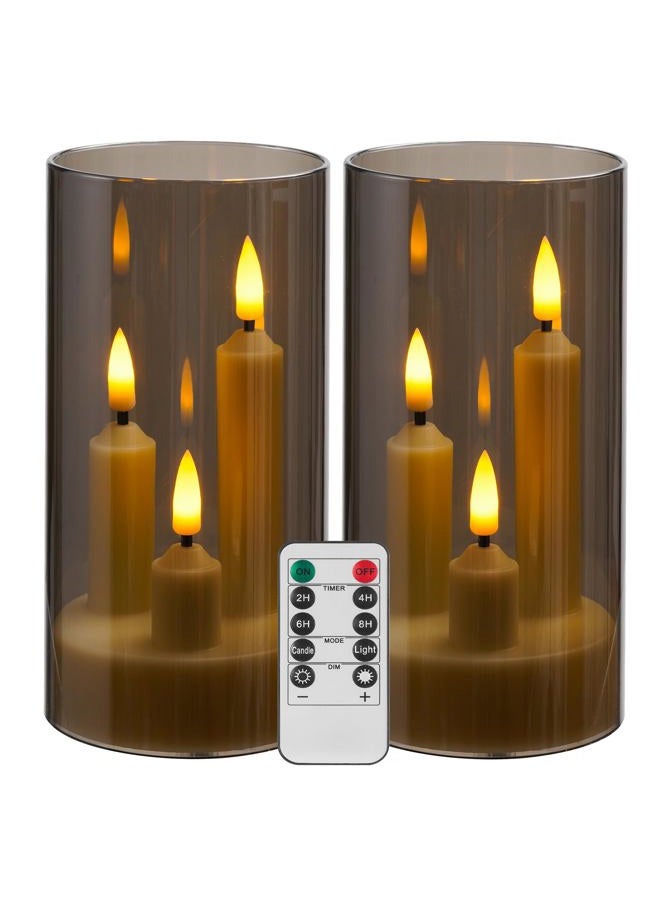 Da by Flameless Candle, Battery-Powered Candle with Remote Control and Timer, LED Three-Wick Pillar Candle, Romantic Wedding, Perfect Home Décor, 2 Pack (Grey) - Image 1