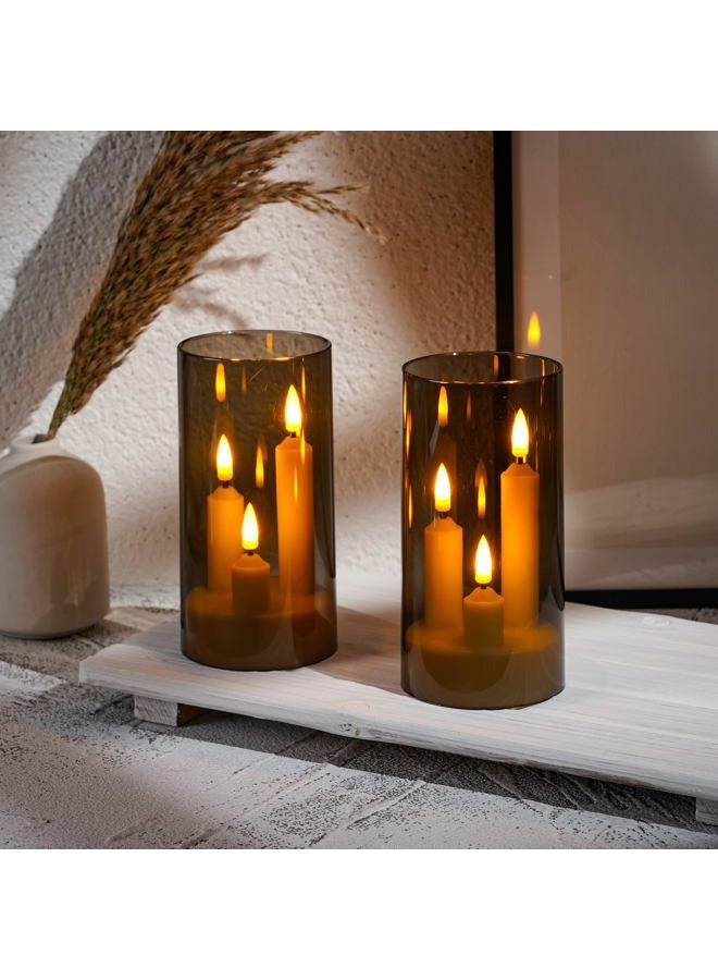 Da by Flameless Candle, Battery-Powered Candle with Remote Control and Timer, LED Three-Wick Pillar Candle, Romantic Wedding, Perfect Home Décor, 2 Pack (Grey) - Image 4