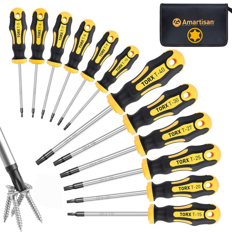 Amartisan 12-Piece Magnetic Torx Screwdrivers Set, Magnetic Torx Driver Star Screwdrivers Set T5 - T40 Best Choice - Image 1