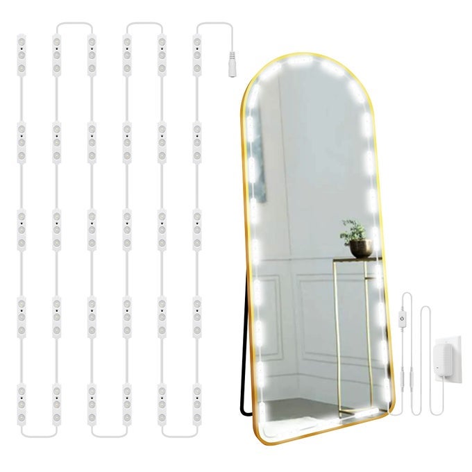 HOLLYWOOD GLAM LED VANITY LIGHTS KIT 14FT DIMMABLE MIRROR LIGHTS FULL BODY BATHROOM LIGHTING PLUG IN FLOOR LIGHT WITH POWER SUPPLY MIRROR NOT INLCUDED