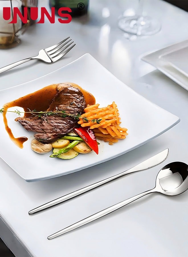 UNUNS 24 PCS Flatware Set with Knives Spoons and Forks, 410 Stainless Steel Flatware Set, Silverware Cutlery Set, Utensils Set Basics Tableware,Mirror Finish, Dishwasher Safe - Image 3