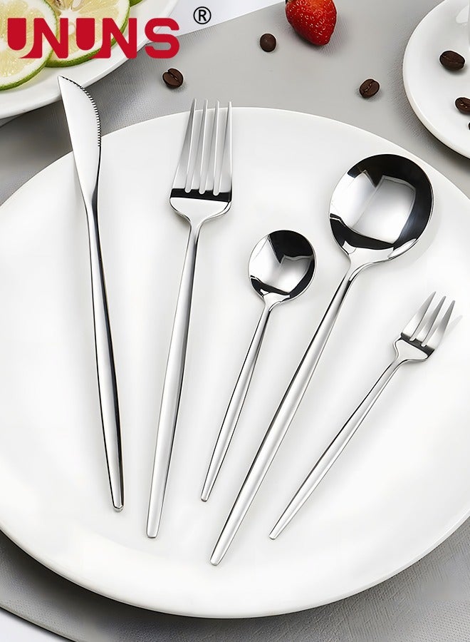 UNUNS 24 PCS Flatware Set with Knives Spoons and Forks, 410 Stainless Steel Flatware Set, Silverware Cutlery Set, Utensils Set Basics Tableware,Mirror Finish, Dishwasher Safe - Image 5