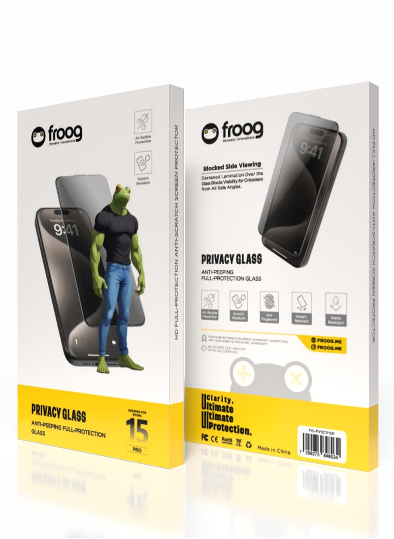 froog iPhone 15 Pro Privacy Screen Protector /Anti Fingerprint/ Water Resistant / Scratch Resistant / Tempered Glass Anti-Peeping /Blocked Side Viewing / Full Protection - Black  - Image 3