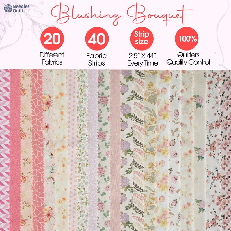 NEEDLES QUILT STUDIO Jelly Roll for Quilting Clearance 40 Strip 2.5" x 44" | Cotton Strips Bundles â€“ Perfect Quilting Fabric for Sewing, Precut Quilt Projects, and DIY Crafts (Blushing Bouquet) - Image 3