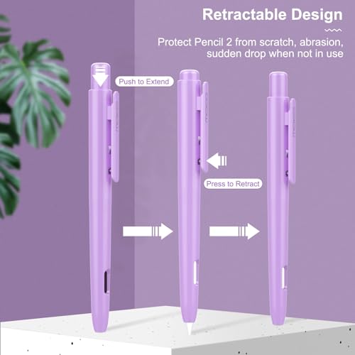 MoKo Holder Case Compatible with Apple Pencil 2nd Generation, Retractable Protective Apple Pencil Cover with Sturdy Clip, Hard PC Apple Pencil Case, Support Double-Tap, Purple - Image 4