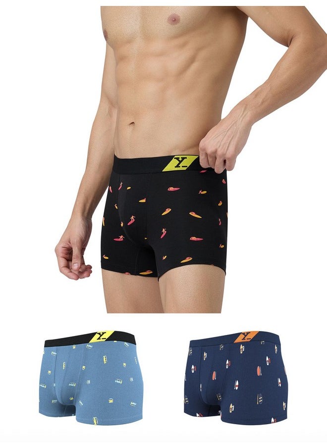 XYXX XYXX Men's Pure Cotton Regular Printed Trunk (Pack of 3) (XY_CR6_TRNK1_02_03_Surfer Black+Surfboard Bus Blue_L)  - Image 1