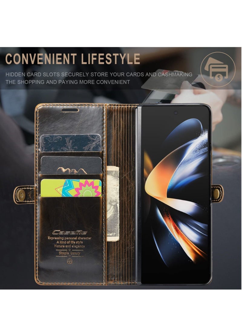 Captaintech SYOSI Case for Galaxy Z Fold4 5G Luxury PU Leather Case for Samsung Galaxy Z Fold 4 PU Leather Folio Screen Protector Flip Case with Stand Magnetic Closure Screen Protection - Image 3