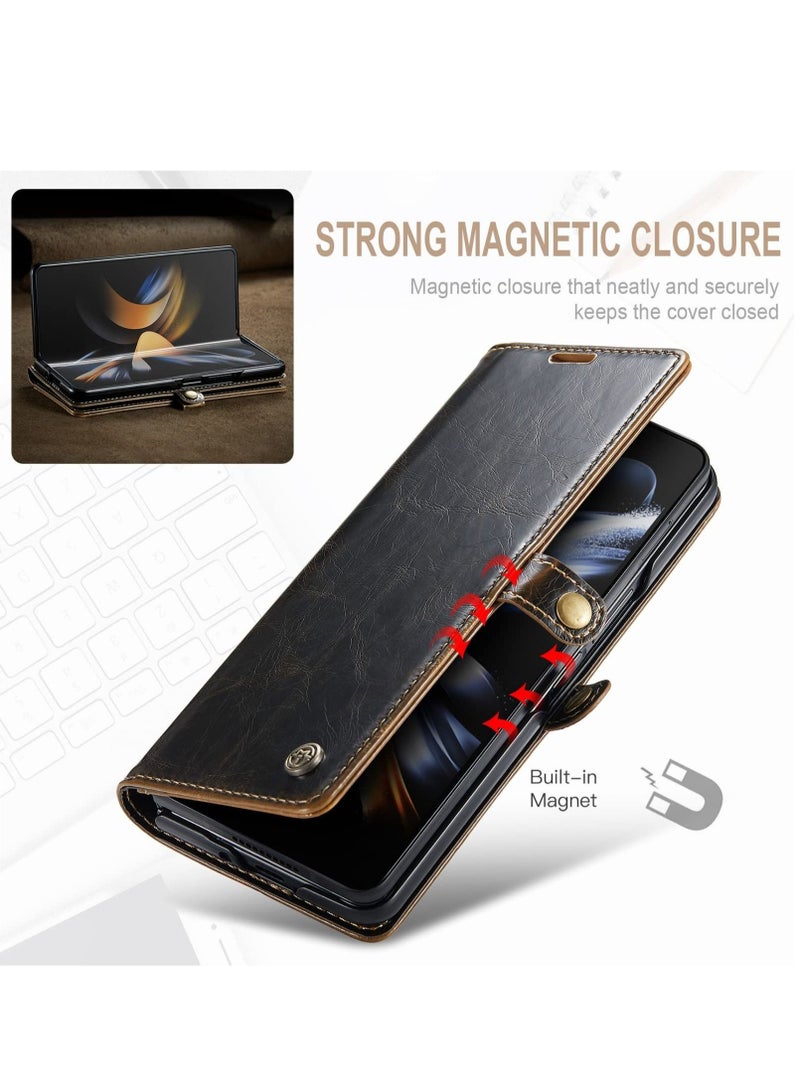 Captaintech SYOSI Case for Galaxy Z Fold4 5G Luxury PU Leather Case for Samsung Galaxy Z Fold 4 PU Leather Folio Screen Protector Flip Case with Stand Magnetic Closure Screen Protection - Image 2
