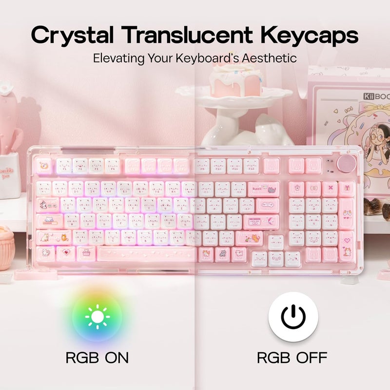 KiiBoom Cute Cat Keycaps Set, Mao Profile, PBT/PC Keycap for MX Switches Mechanical Keyboard, Compatible with 60%, 65%, 75%, TKL, 96%, Full-Sized Layout (Mewsic) - Image 4