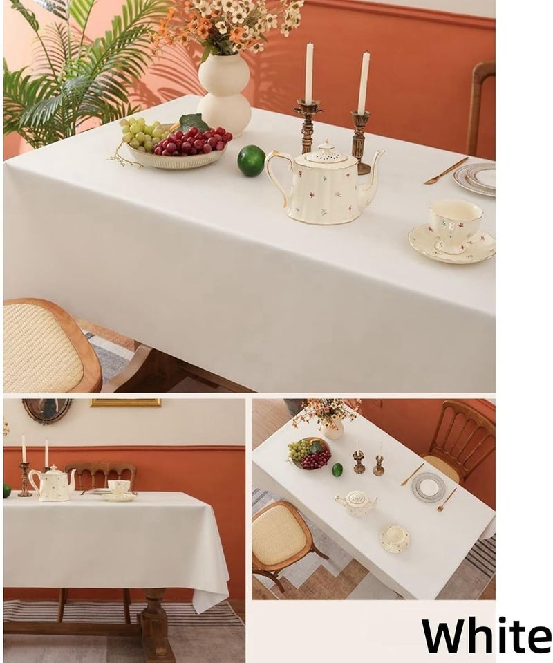 JDLYEVER Leather Tablecloth 200*140cm, French Pastoral Style, No-Wash Oil-Proof & Waterproof Coffee Table Cloth Rectangular Dining Table Mat, Easy to Clean, Heat-Resistant (White) - Image 2