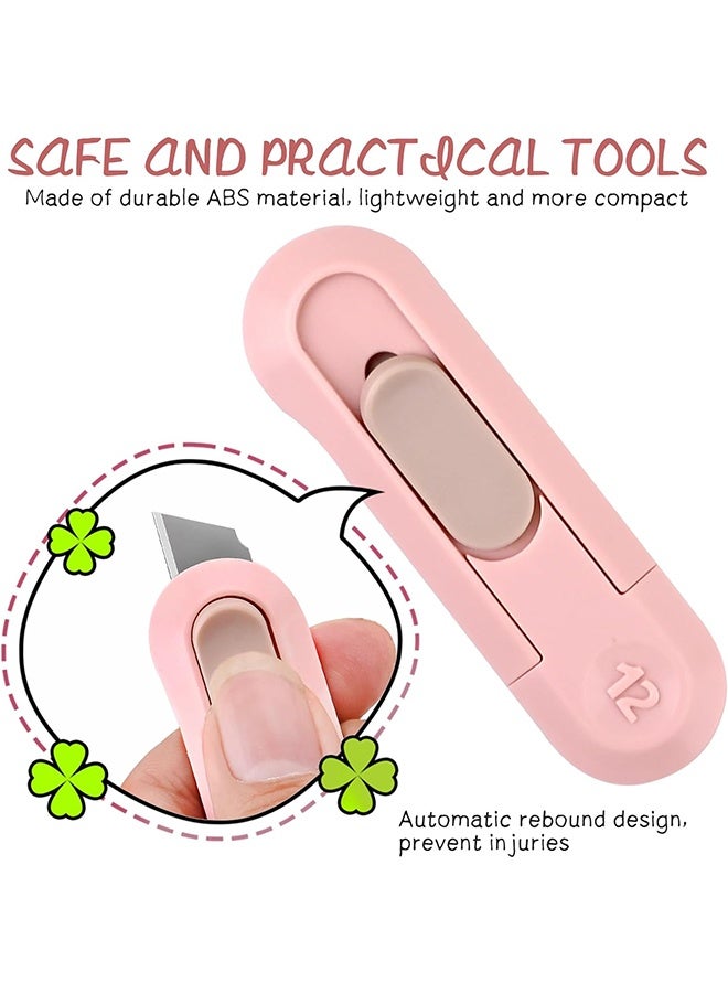 قاطع صناديق صغير، 3 قطع سكين صغيرة للاستخدام المتعدد، قاطع صناديق صغير للنساء مع دوران للسحب، قاطع صناديق قابل للسحب، مفتاح فتح الطرود، قواطع صناديق للاستخدام المنزلي والمكتبي والسفر والأعمال اليدوية - Image 3