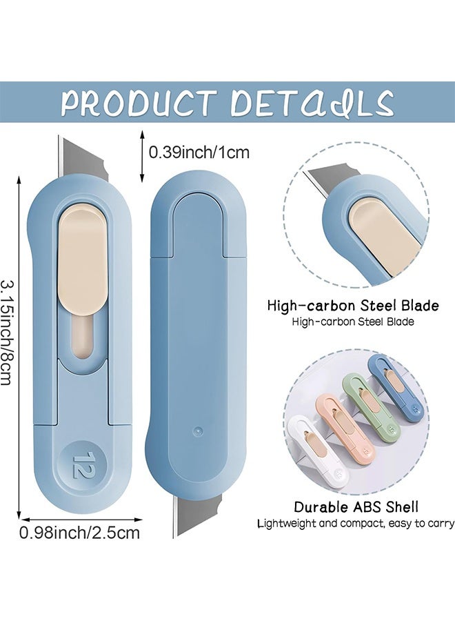 قاطع صناديق صغير، 3 قطع سكين صغيرة للاستخدام المتعدد، قاطع صناديق صغير للنساء مع دوران للسحب، قاطع صناديق قابل للسحب، مفتاح فتح الطرود، قواطع صناديق للاستخدام المنزلي والمكتبي والسفر والأعمال اليدوية - Image 2