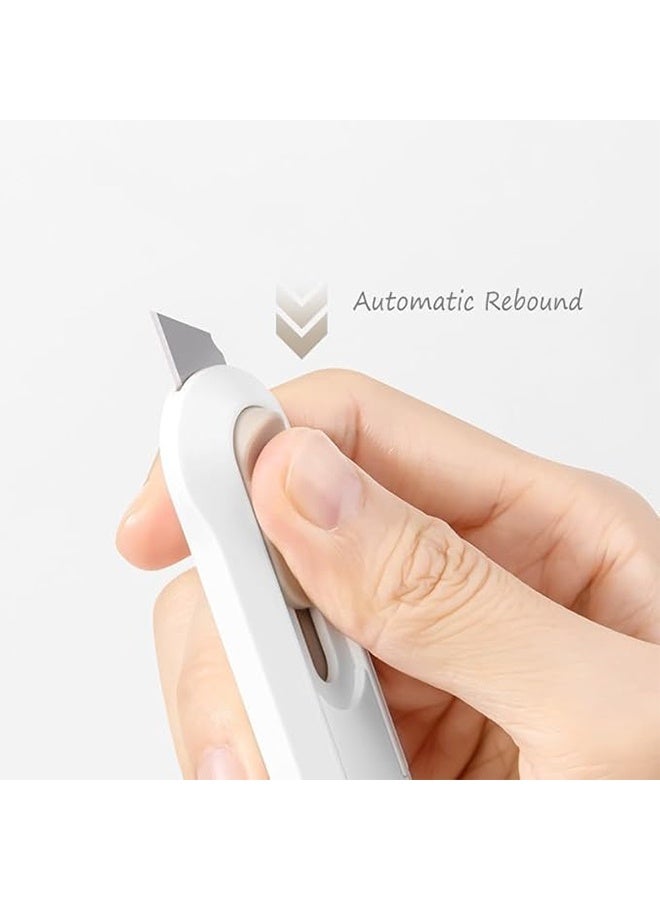 قاطع صناديق صغير، 3 قطع سكين صغيرة للاستخدام المتعدد، قاطع صناديق صغير للنساء مع دوران للسحب، قاطع صناديق قابل للسحب، مفتاح فتح الطرود، قواطع صناديق للاستخدام المنزلي والمكتبي والسفر والأعمال اليدوية - Image 4