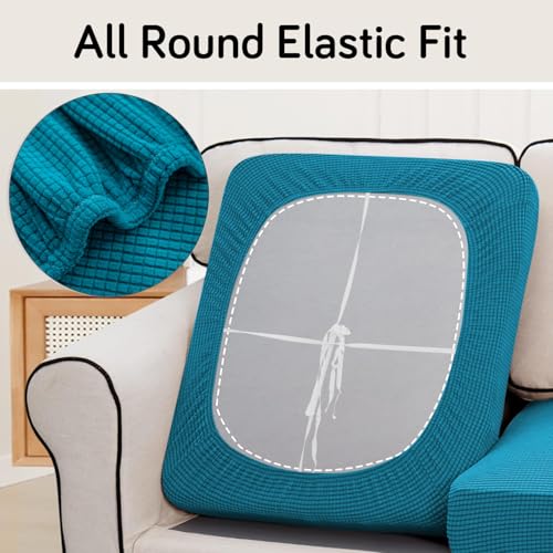 HOKIPO Stretchable Individual Jacquard Textured Seat Cushion Cover, 1 Seater, Teal (AR-5284-TEAL) - Image 4