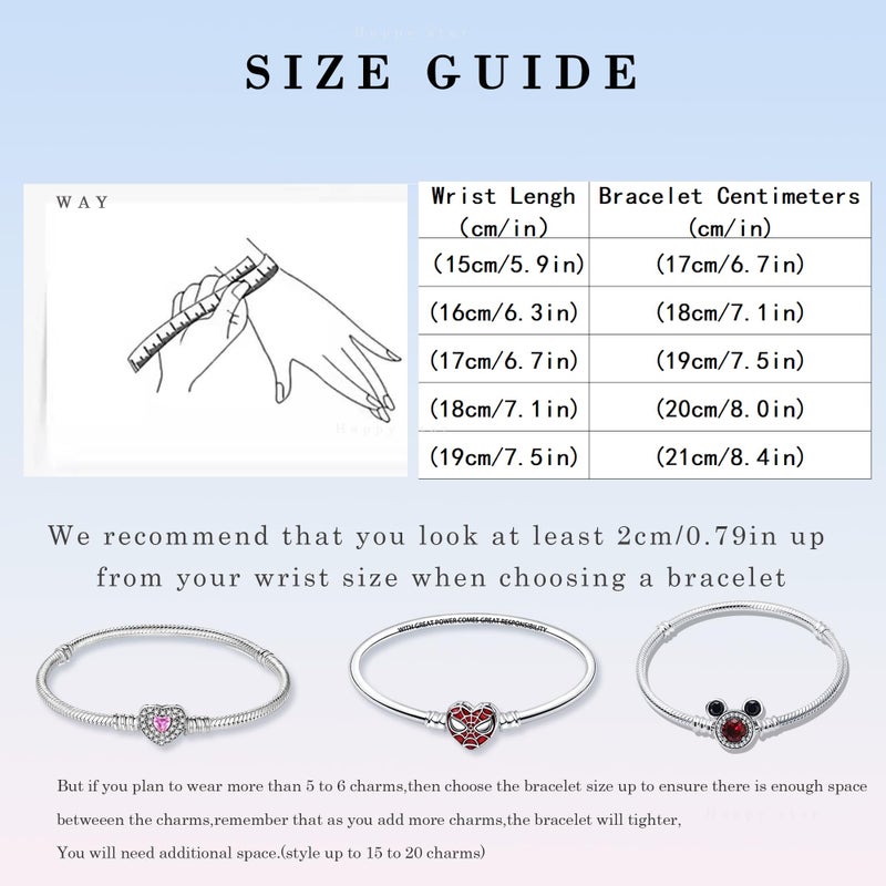 HappyStar 925 Sterling Silver Snake Chain Bracelet Fully compatible with Pandora charms, With Mickey Mouse head Clasp Charm Bracelets Gifts for Teen Women - Image 3