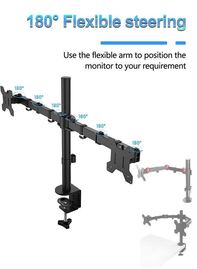 Dual Monitor Mount Stand, Articulating Gas Spring Monitor Arm, Adjustable Monitor Stand, Monitor Desk Mount with Clamp and Grommet Base - Fits 13 to 32 Inch LCD Computer Monitors