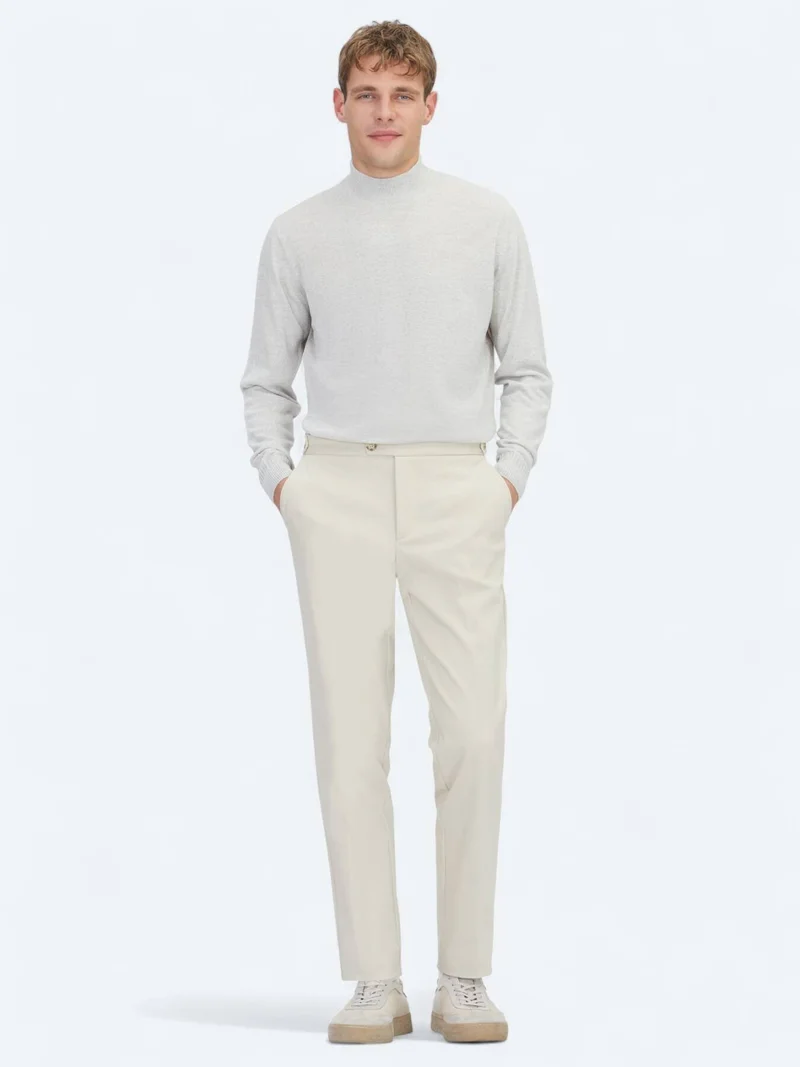 Kip Beige Weaving Regular Fit Smart Casual Cotton Blended Trousers