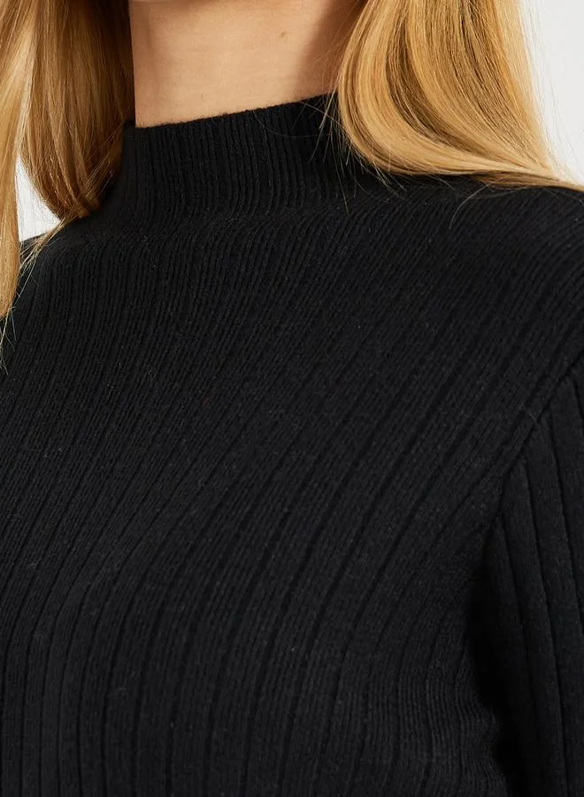 Styli Styli Frayed Edge Knitted Sweater Knee Length Dress