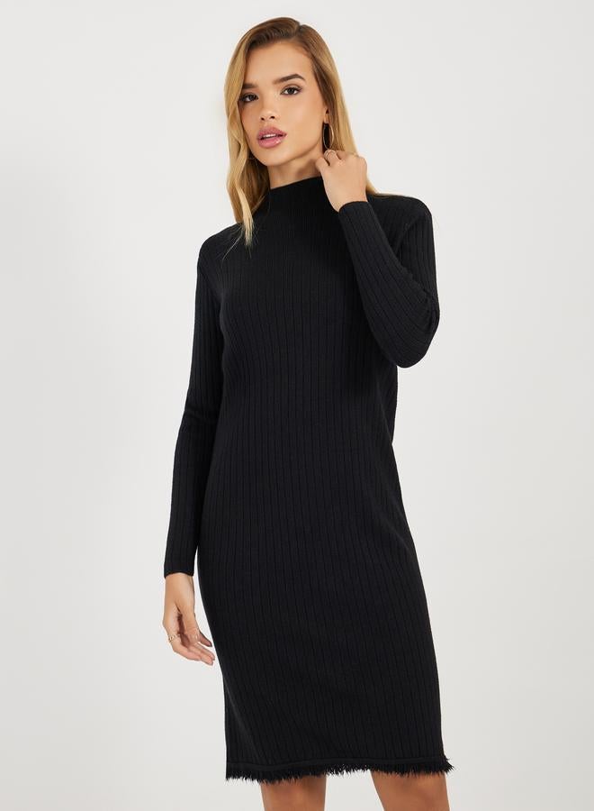 Styli Styli Frayed Edge Knitted Sweater Knee Length Dress - Image 2