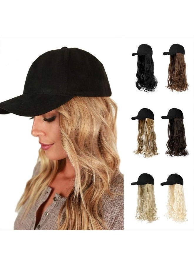 AynnQueen Baseball Cap with Hair Extensions for Women Adjustable Hat with Synthetic Wig Attached 24inch Long Wavy Hair Black Baseball Cap(Ginger Brown Mix Bleach Blonde)  - Image 1
