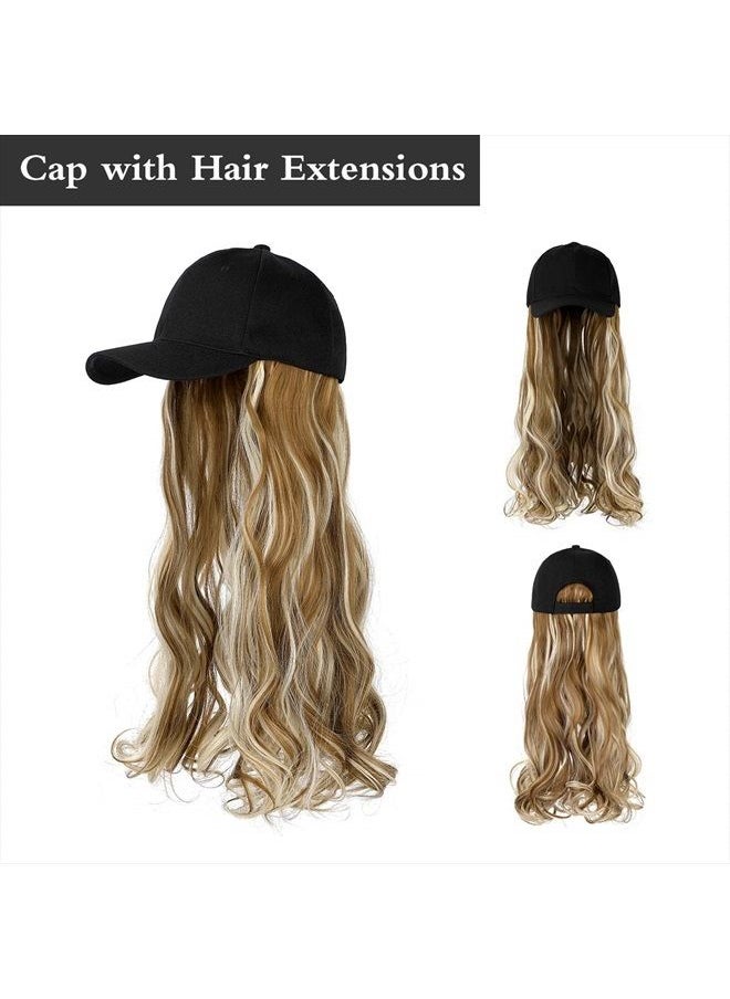 AynnQueen Baseball Cap with Hair Extensions for Women Adjustable Hat with Synthetic Wig Attached 24inch Long Wavy Hair Black Baseball Cap(Ginger Brown Mix Bleach Blonde)  - Image 3