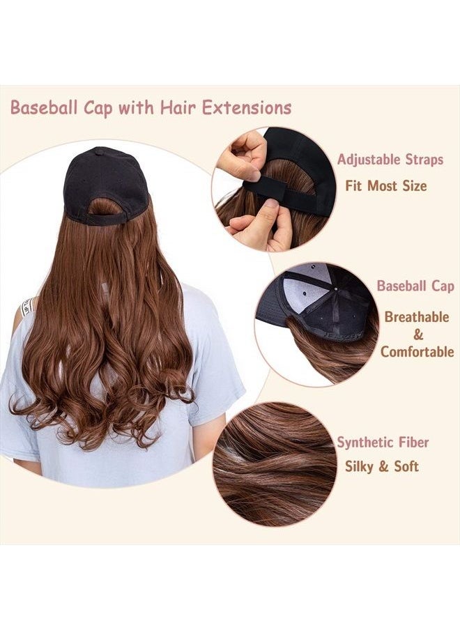 AynnQueen Baseball Cap with Hair Extensions for Women Adjustable Hat with Synthetic Wig Attached 24inch Long Wavy Hair Black Baseball Cap(Ginger Brown Mix Bleach Blonde)  - Image 5