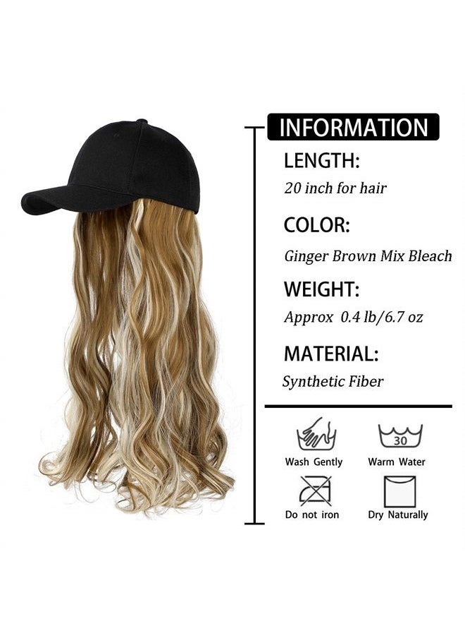 AynnQueen Baseball Cap with Hair Extensions for Women Adjustable Hat with Synthetic Wig Attached 24inch Long Wavy Hair Black Baseball Cap(Ginger Brown Mix Bleach Blonde)  - Image 4